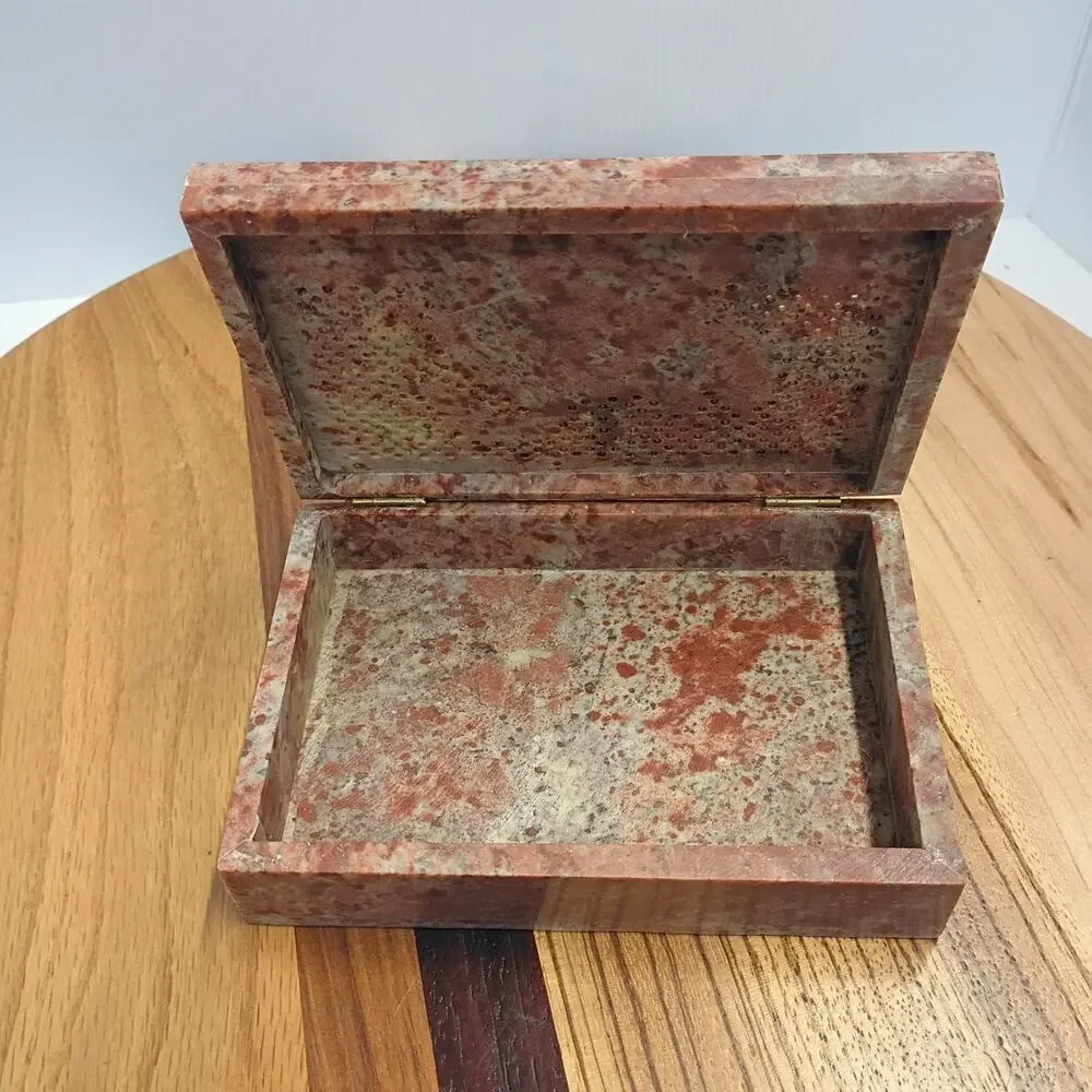 Vintage Swan Carved Soapstone Trinket Jewelry Box India Hinged MCM 6x4 Rectangle